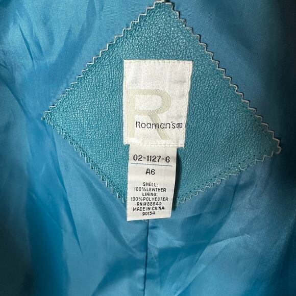 Vintage Roaman’s Teal Genuine Leather Trench Coat Long Button Jacket 90s Style - Picture 4 of 8